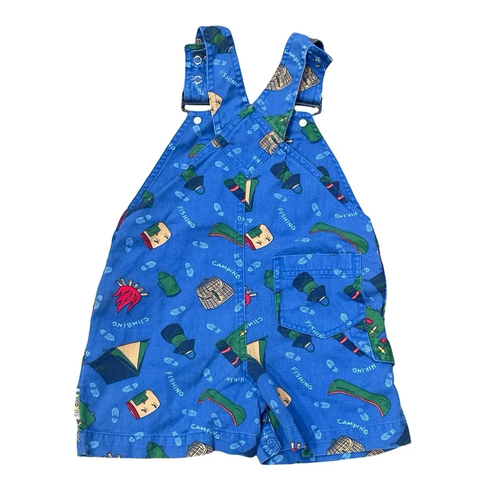Vintage Gymboree Kids Blue Camping Print Cotton overalls Size Sm 90s rare retro
